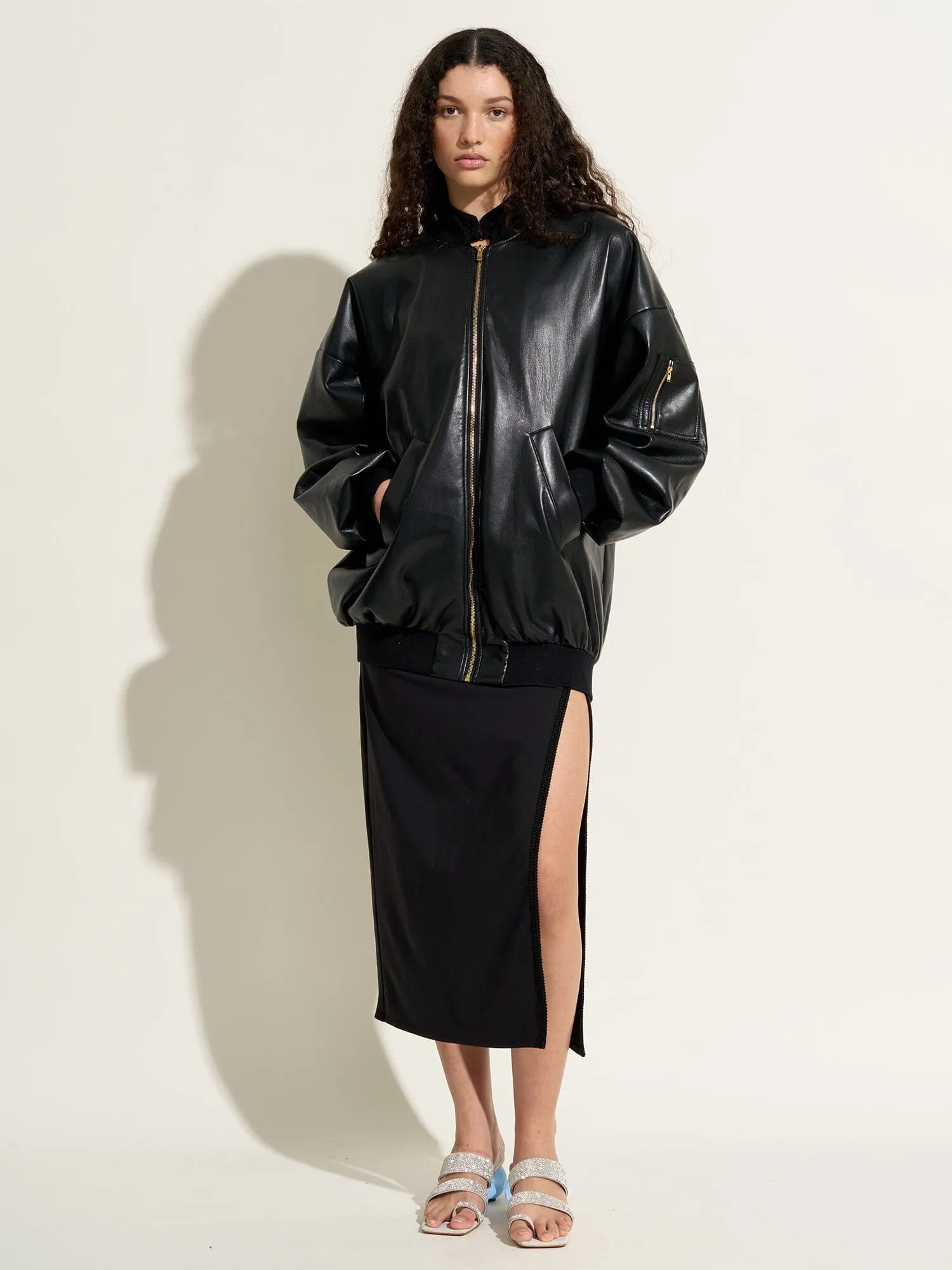 AURORE - Bomber oversized en cuir recyclé Noir