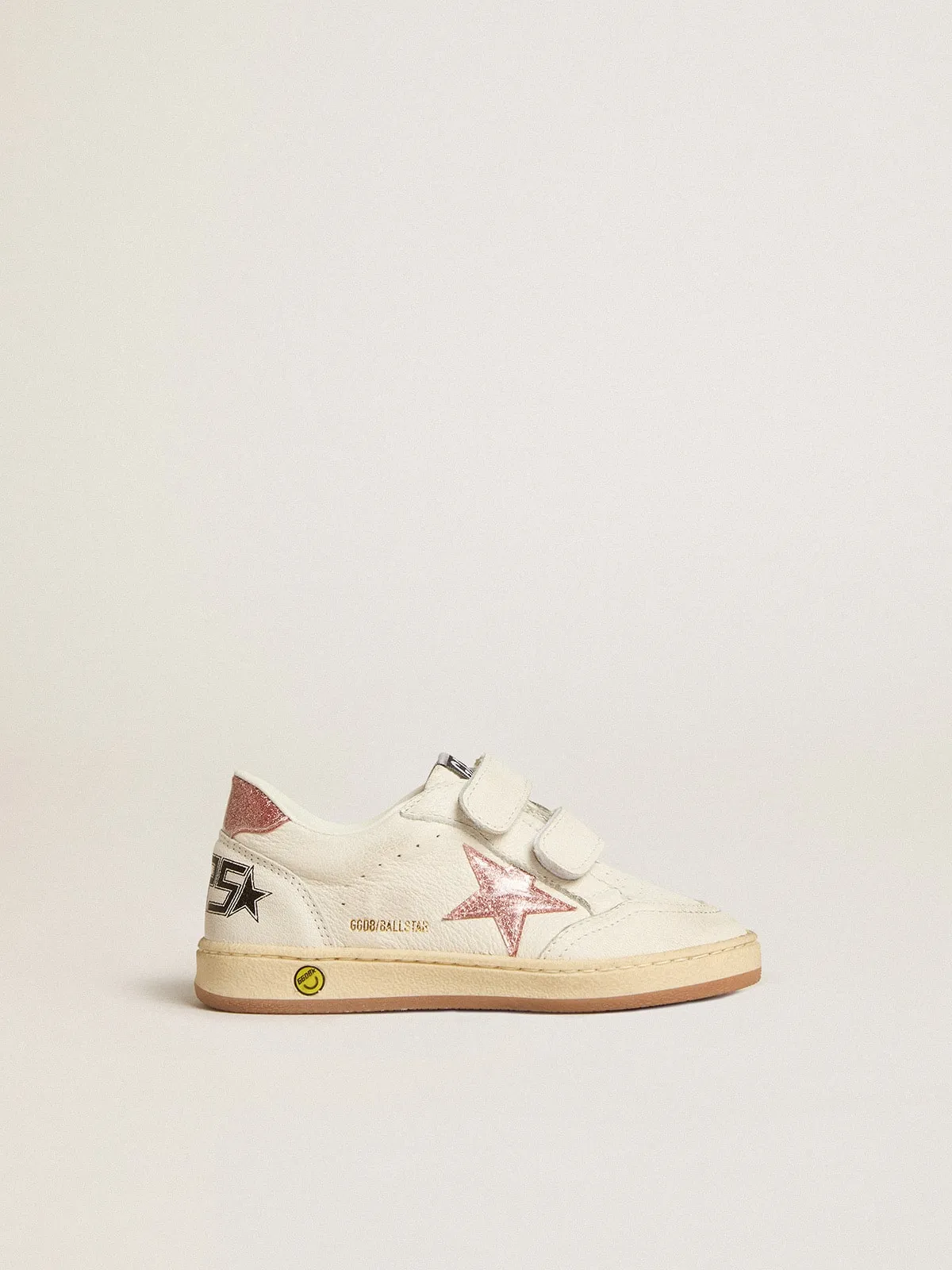 Ball Star Junior en cuir nappa avec étoile et contrefort à paillettes rose pêche | Golden Goose