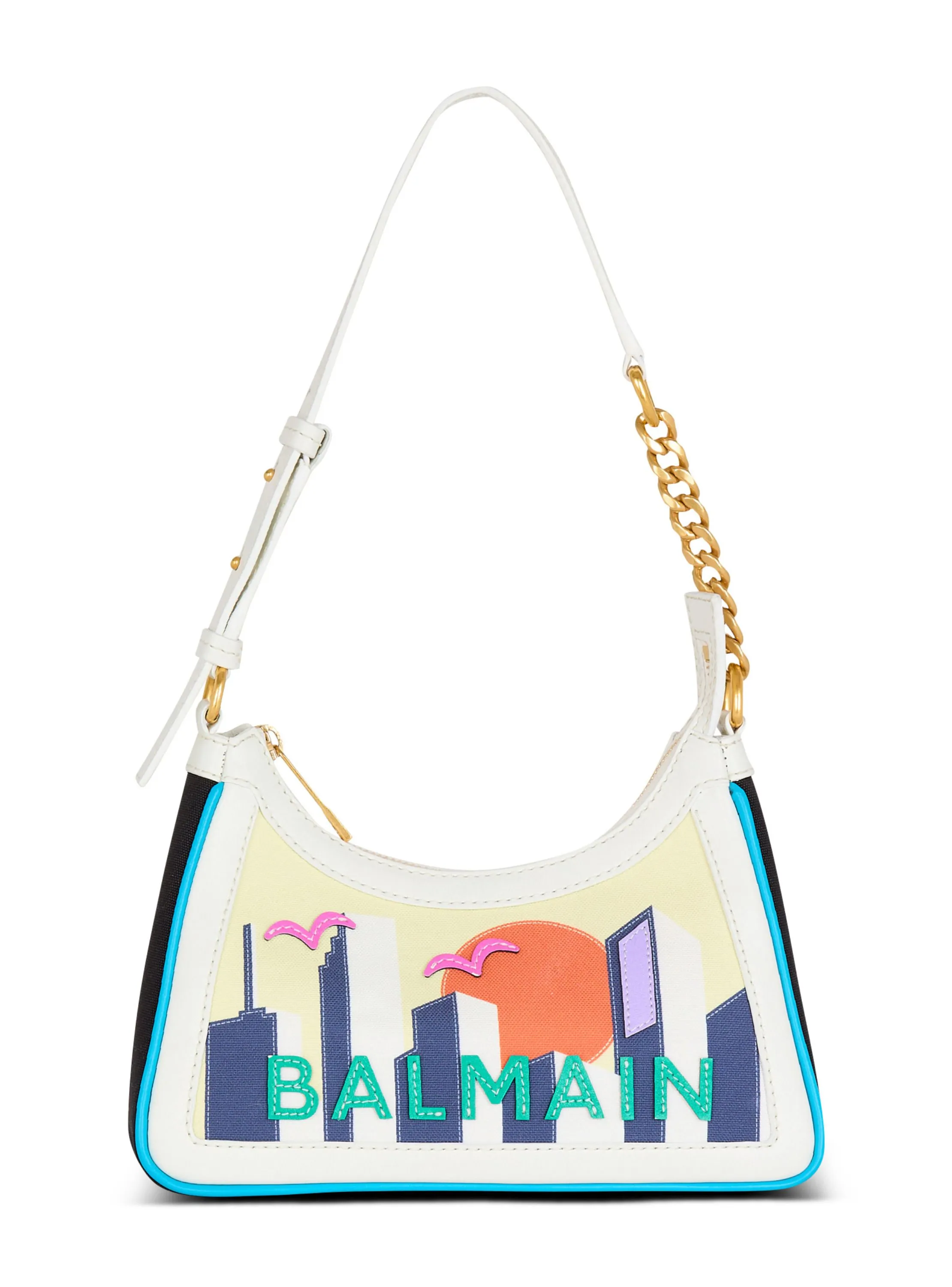BALMAIN  Sac b-army shoulder en cuir de veau et toile imprimée postcard - Multicolore