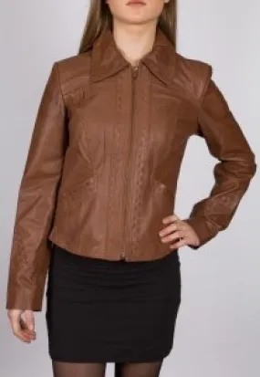 Blouson en cuir LPB femme marron Vanessa. 
