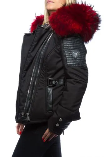 Blouson Femme Horspist Milano Bis Noir Col Rouge. 