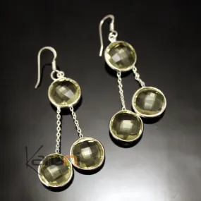 Boucles d'Oreilles en Argent 925 Pierres Fines 28 Gouttes Rondes Facettes Citrine Jaune