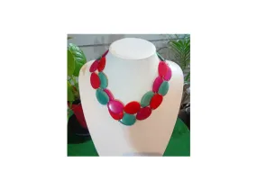 Collier long Shana rose-rouge-bleu en ivoire végétal