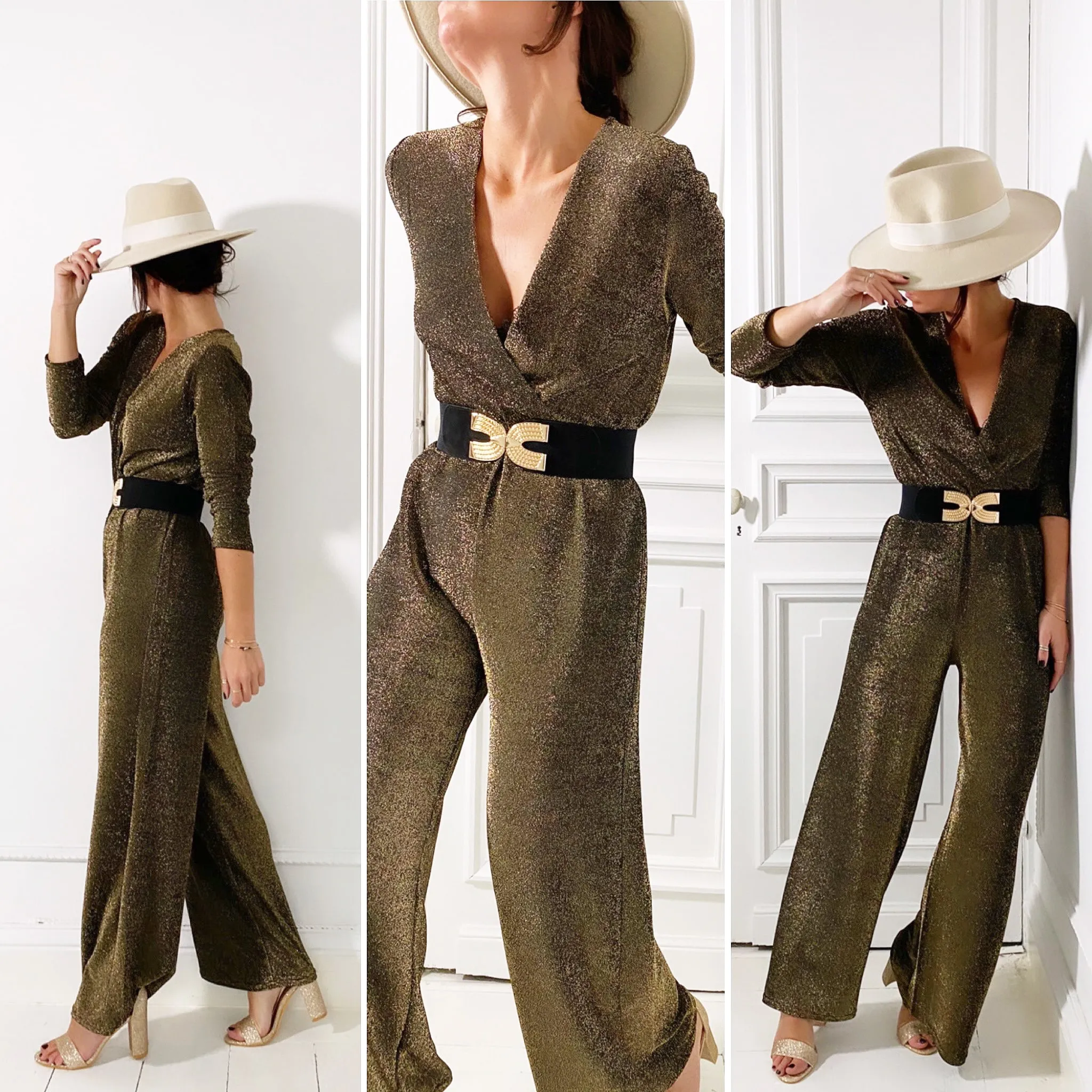 Combinaison fluide dorée lurex