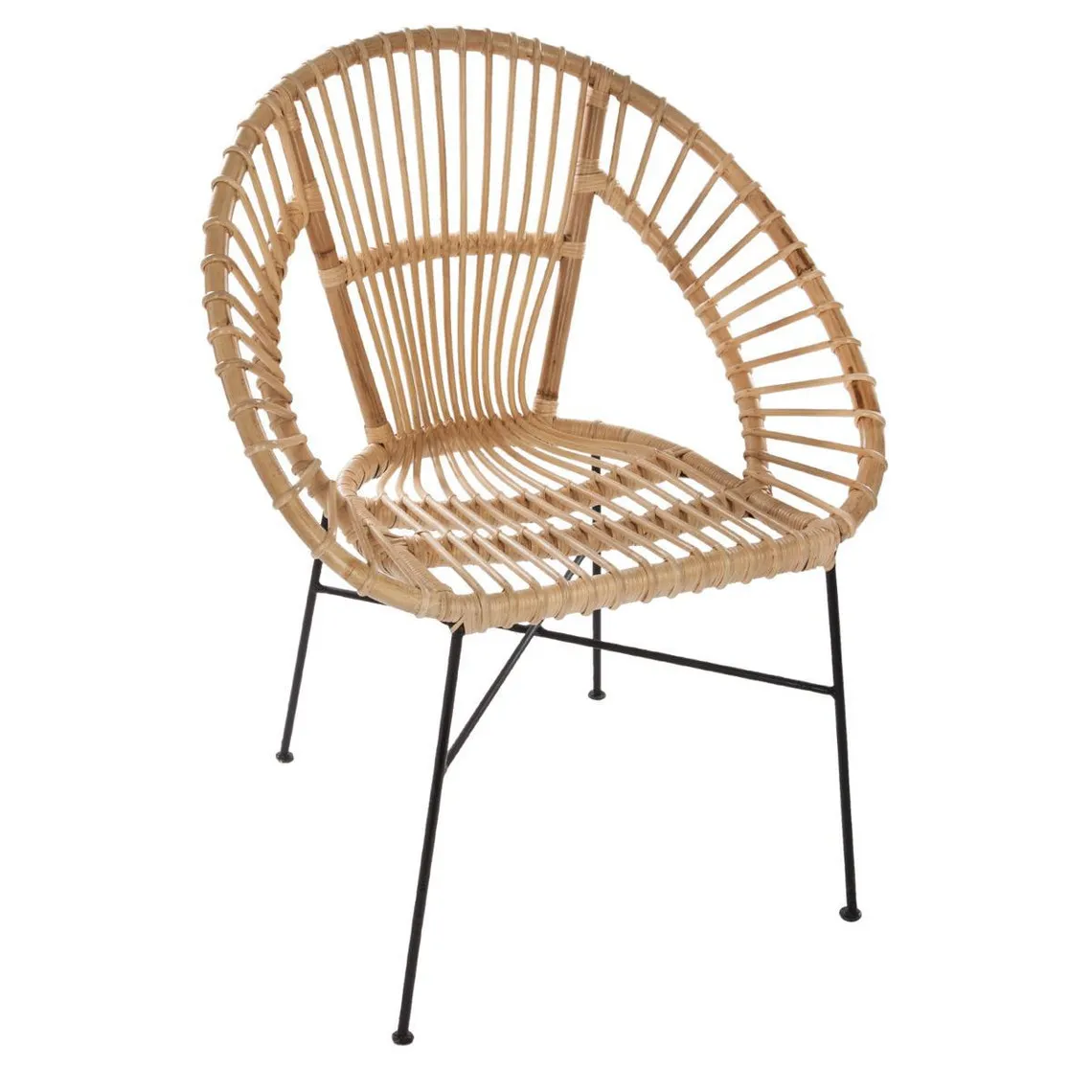 Fauteuil en Rotin Naturel et Métal Noir NATURA | Fauteuil 3 SUISSES