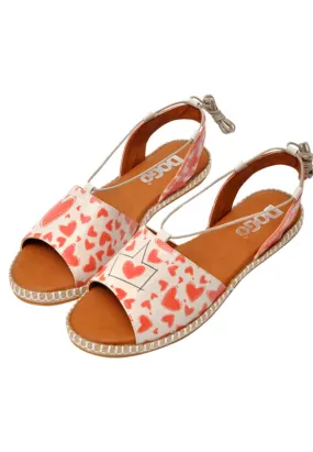 Femme Cuir Vegan Blanc Sandales à Lacets - Sending Love Motif