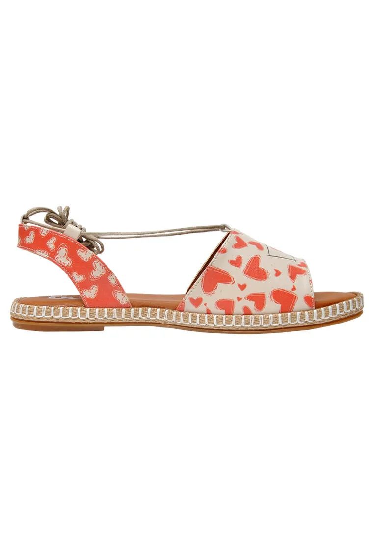Femme Cuir Vegan Blanc Sandales à Lacets - Sending Love Motif