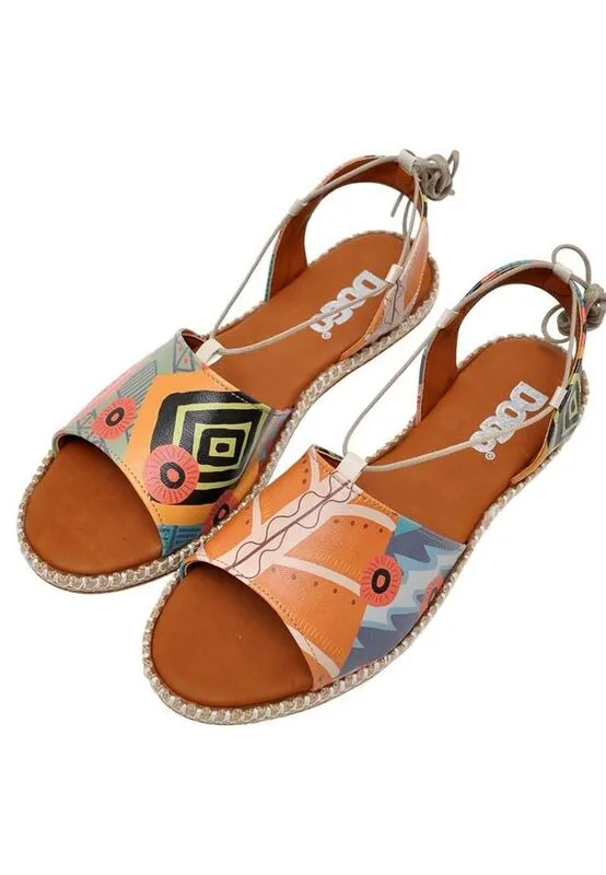 Femme Cuir Vegan Orange Sandales à Lacets - Welcome to the Tribe Motif