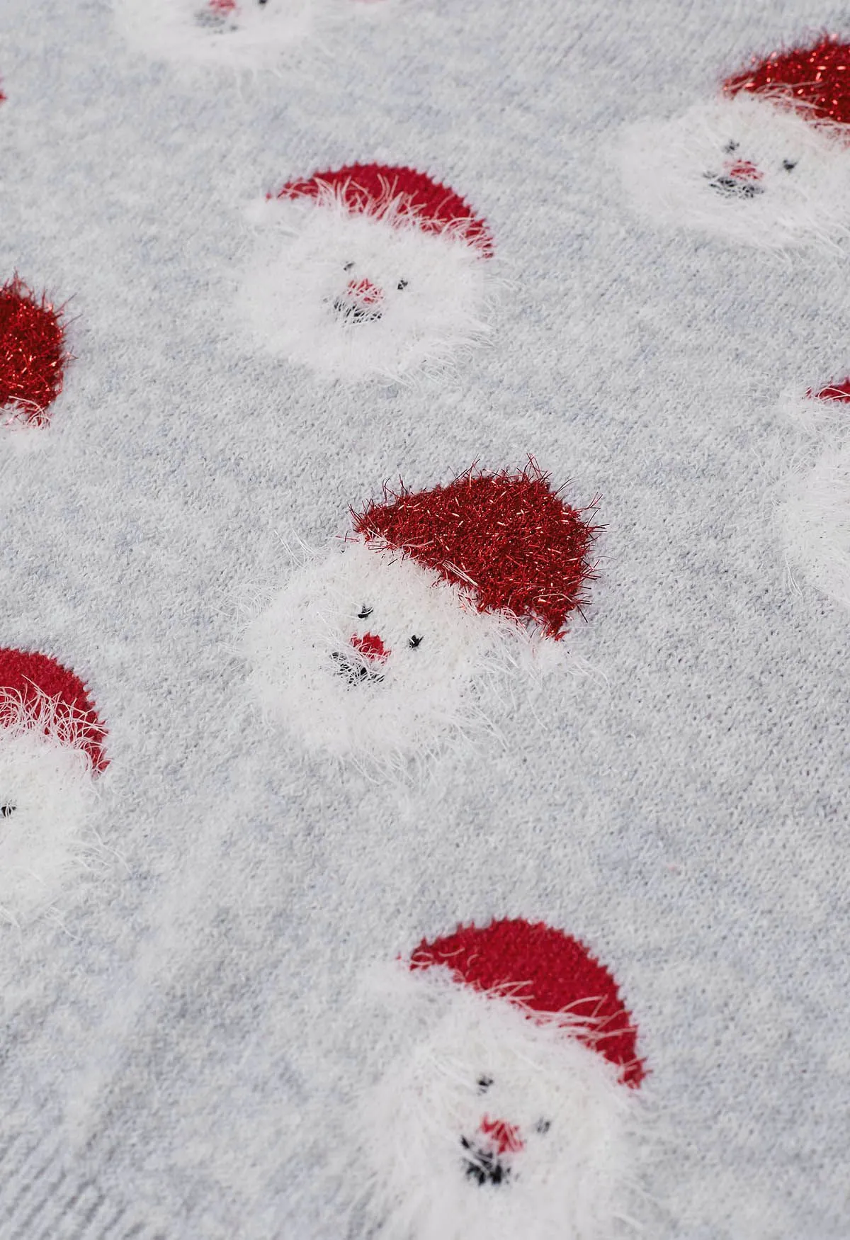 Haut en tricot pelucheux Père Noël en gris
