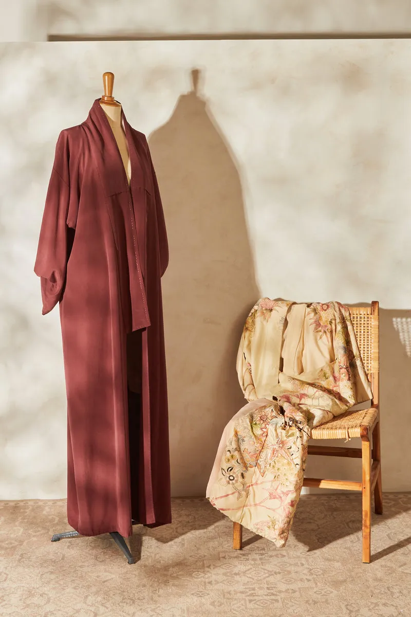 Kimono long en soie rose foncé