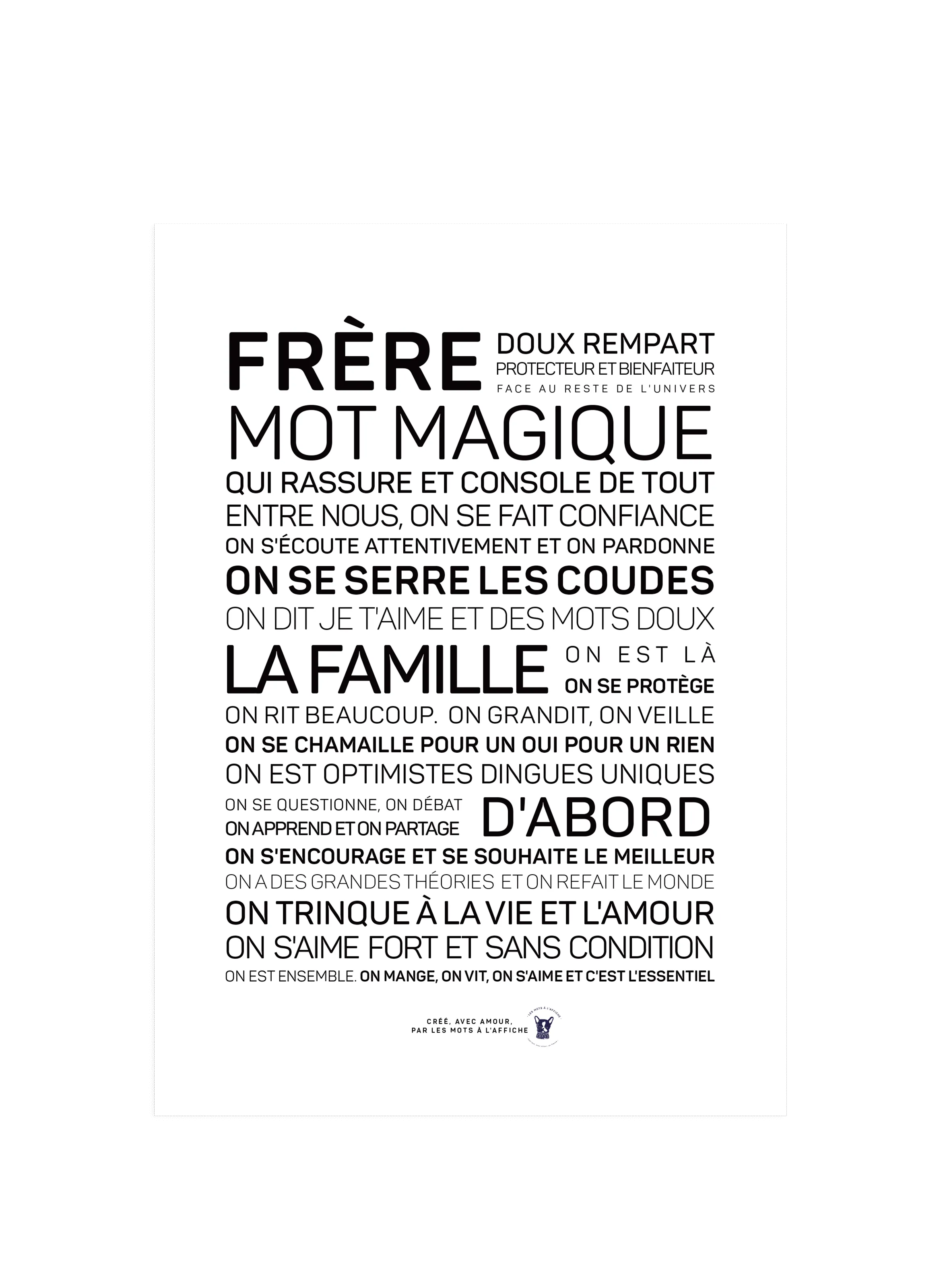 LES MOTS A L'AFFICHE  Affiche Frère - Blanc