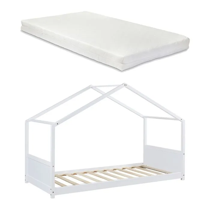 Lit cabane Simo avec matelas 90 x 200 cm blanc