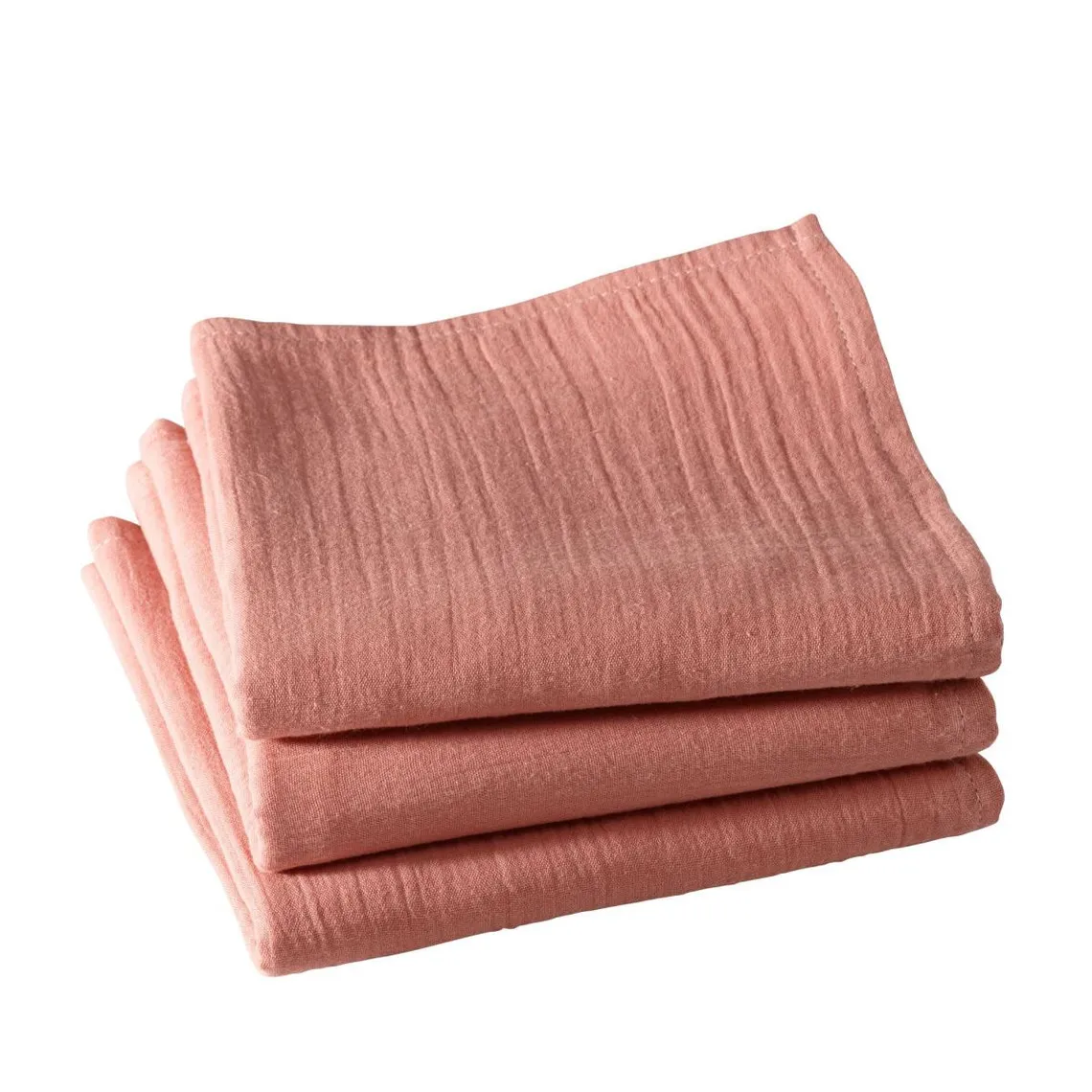 Lot de 3 serviettes de table gaze de coton rose OLIVIA | 3 Suisses