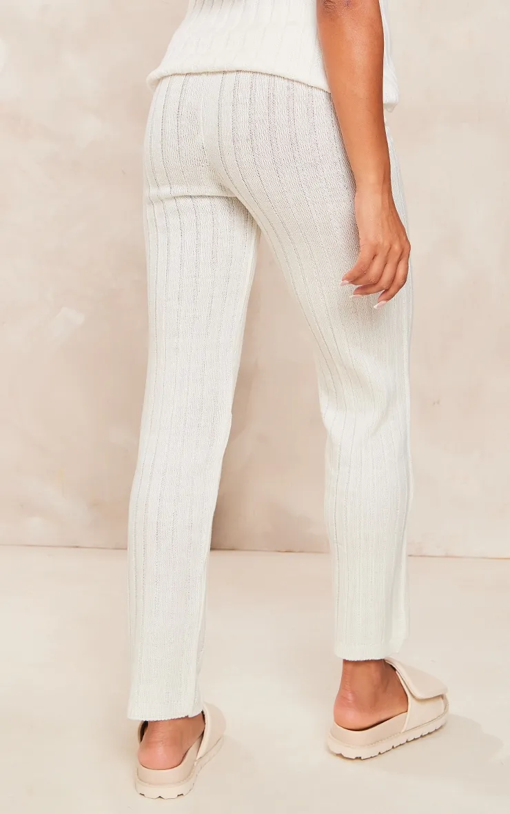 Maternité Pantalon de grossesse flare en maille tricot côtelée crème