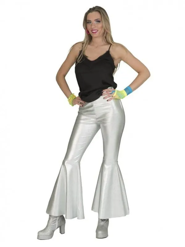 Pantalon Disco Femme Pattes d'Éléphant Argenté, Doré et Rose