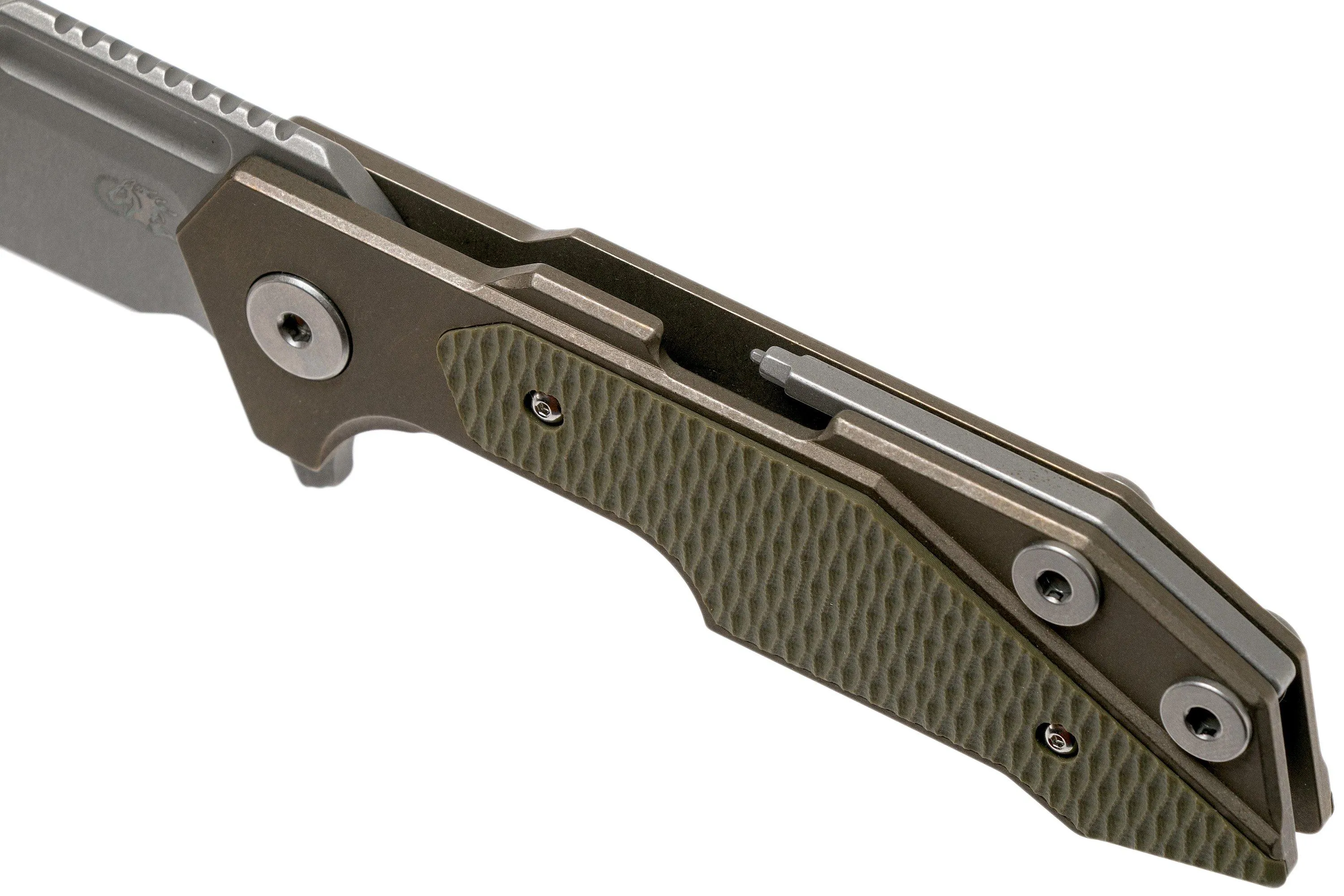 Rick Hinderer Fulltrack Spanto S35VN Working Finish, Battle Bronze, OD Green G10 couteau de poche