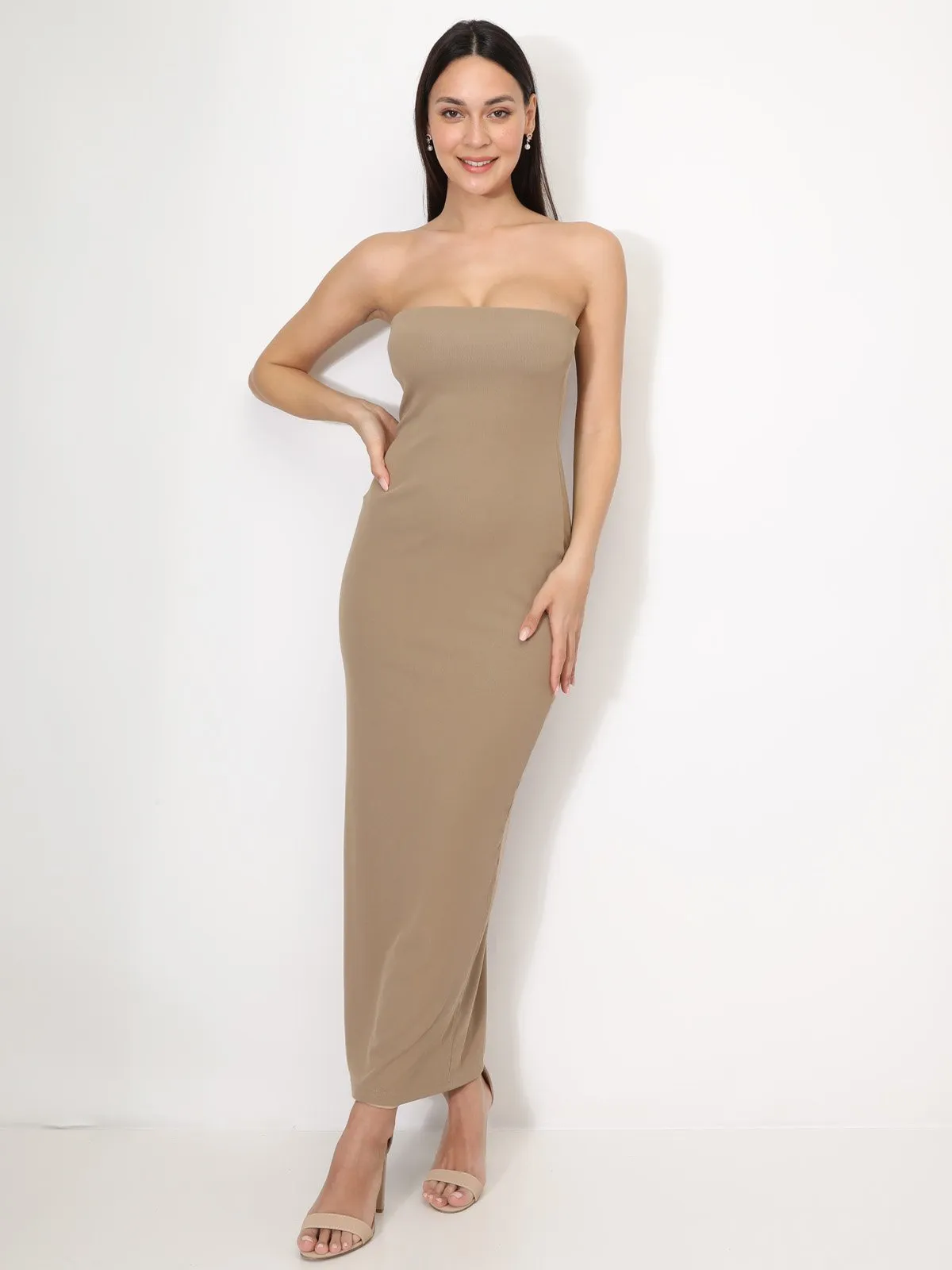 Robe bustier moulante- Taupe