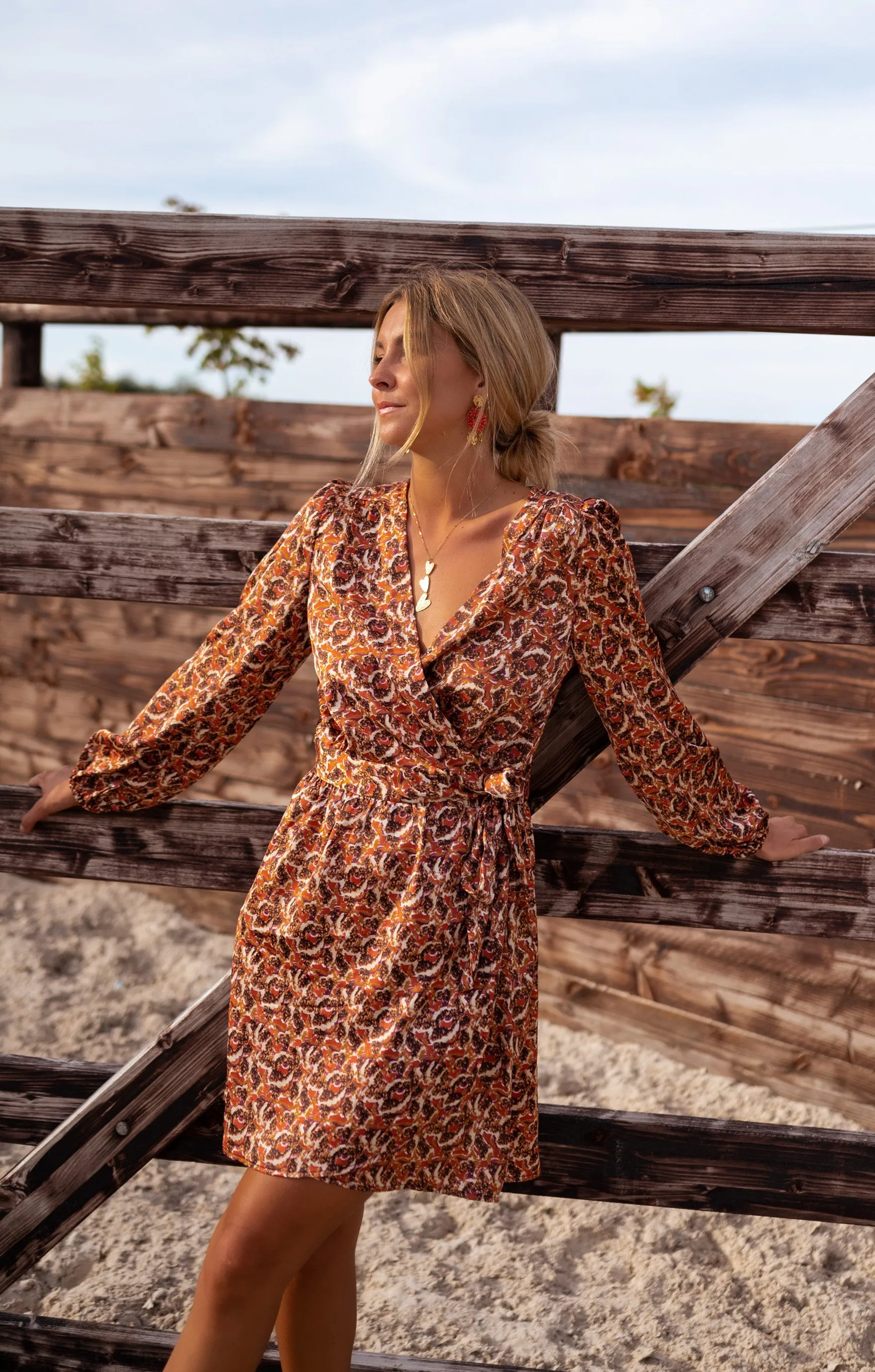 Robe Phoenix - Chocolat - À Motifs - Manches Longues