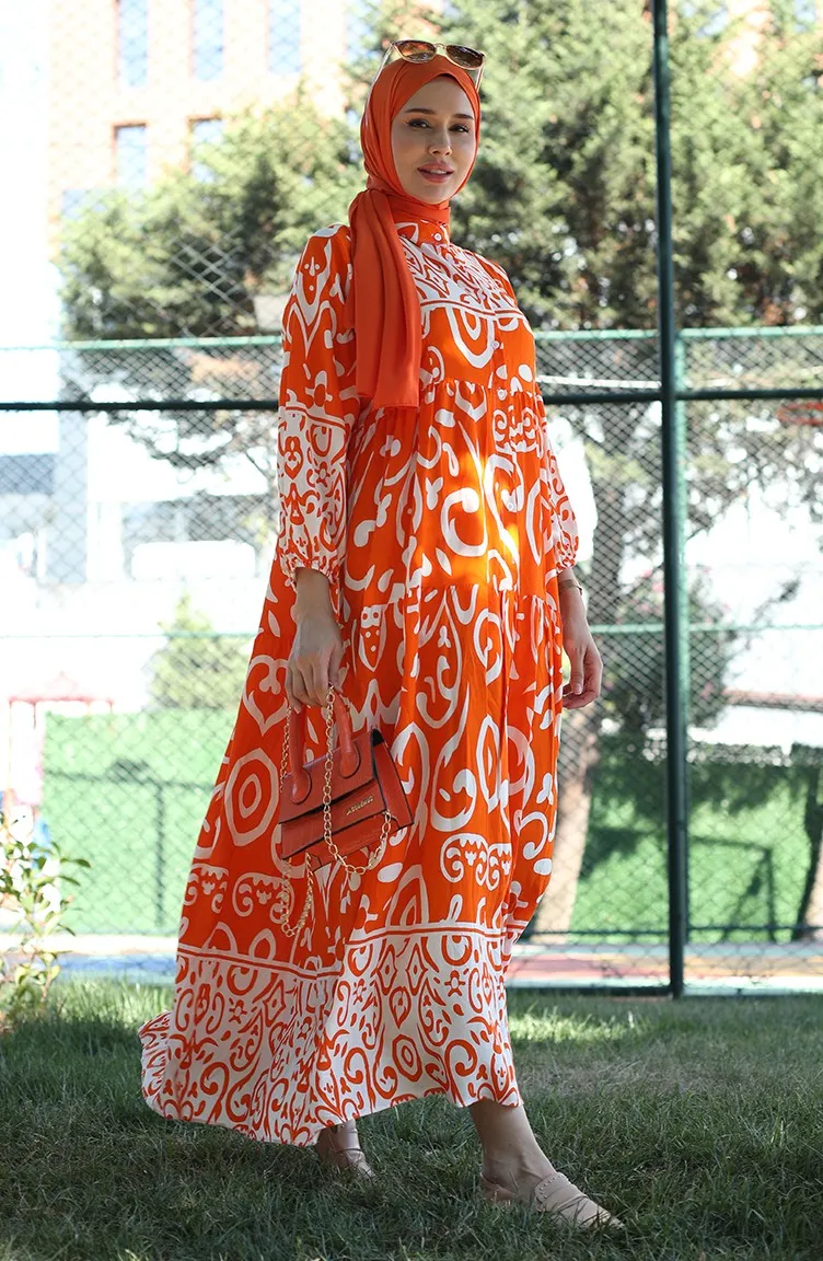 Robe Viscose à Motifs 81875-02 Orange 81875-02
