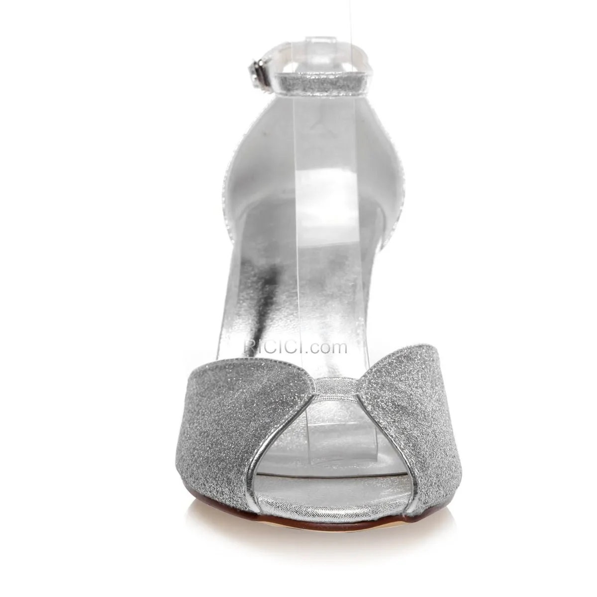 Sandales Bout Rond Chaussure Mariée Argenté Talon Mid Luxe Sequin Scintillante Peep Toes Avec Bride Cheville