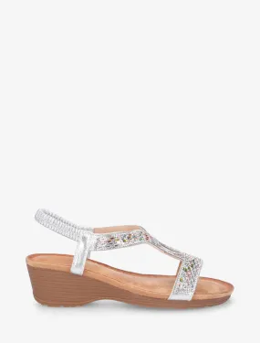 Sandales compensées à strass - Argent