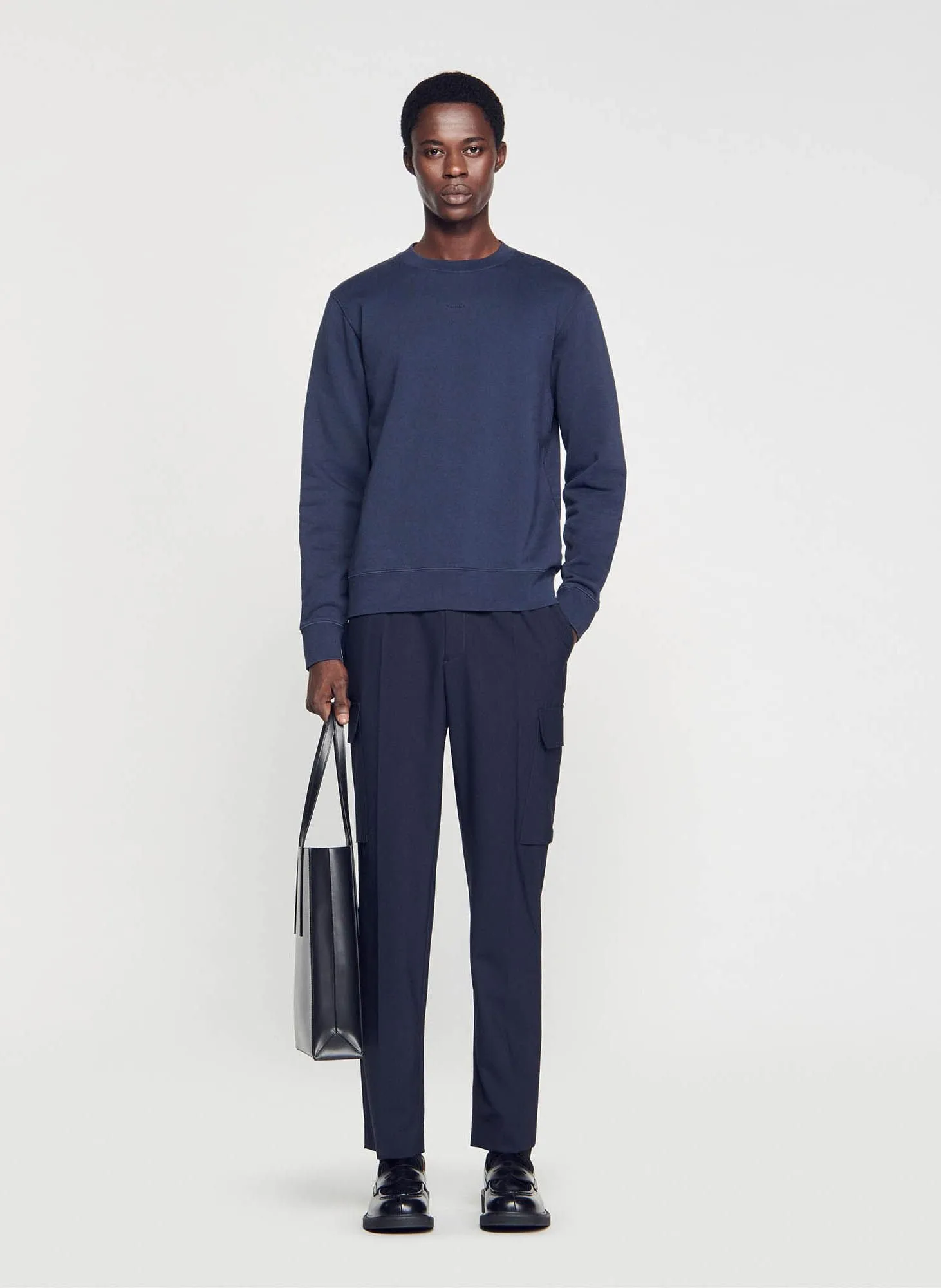 SANDRO  Sweat col rond en coton - Bleu