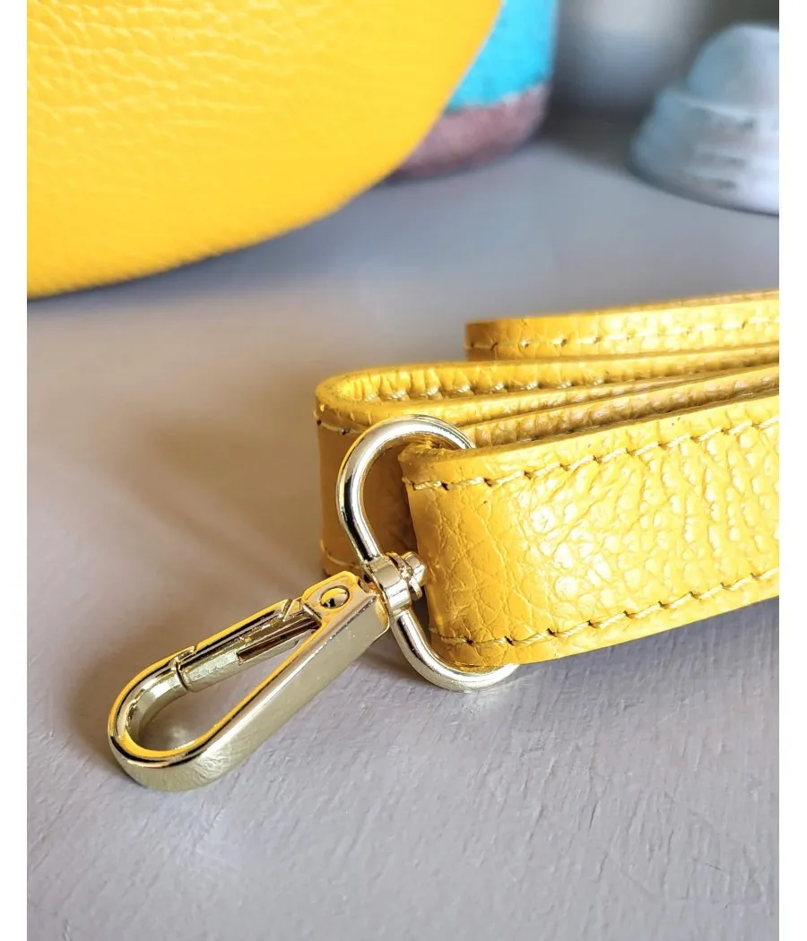 SANTAÏA BANANE BANDOULIERE TENDANCE CUIR VACHETTE GRAINS JAUNE
