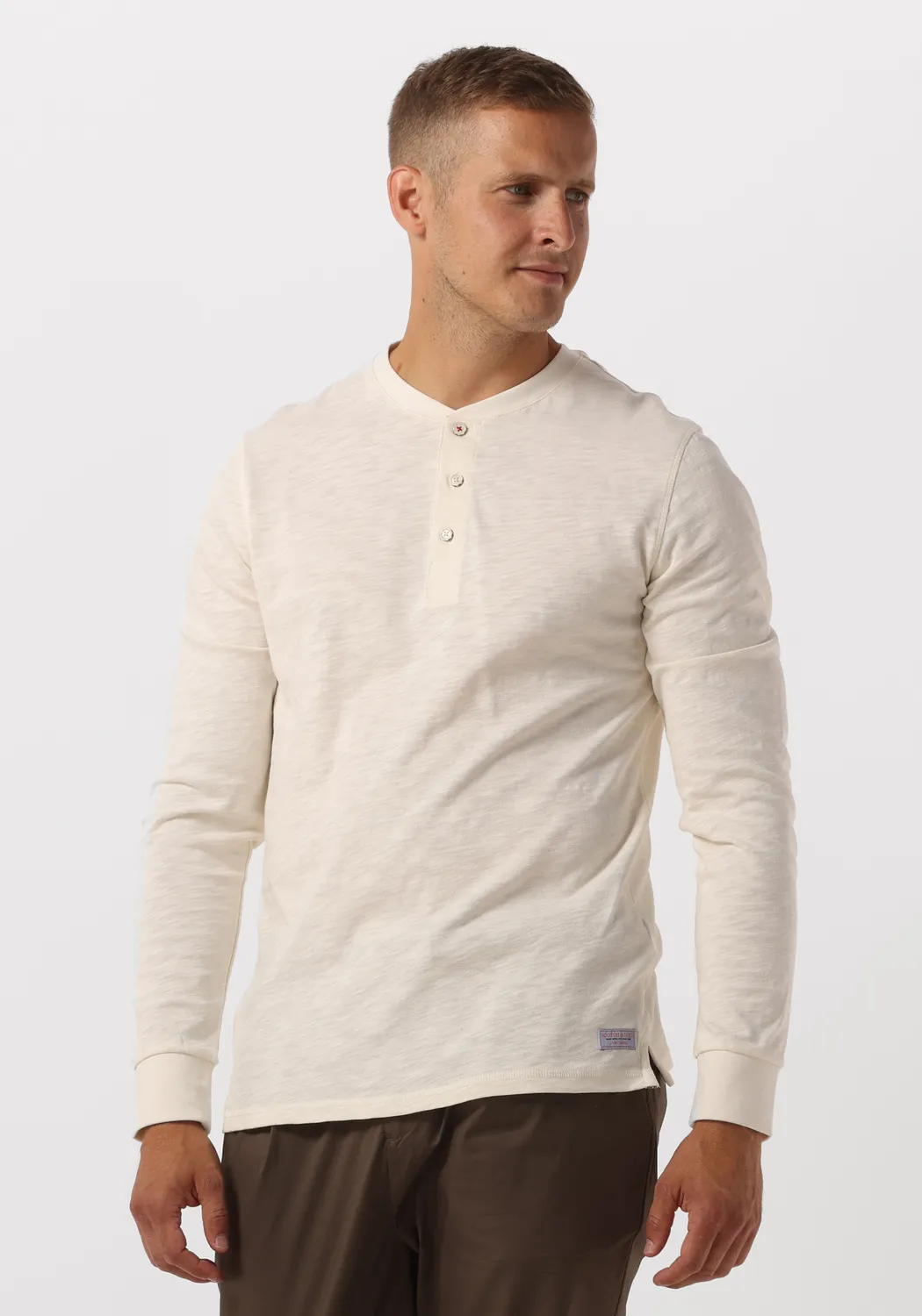 scotch & soda longsleeves slub henley long sleeve tee blanc