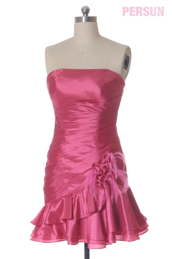 Sexy Robe de bal / cocktail courte & moulante en taffetas rose bonbon