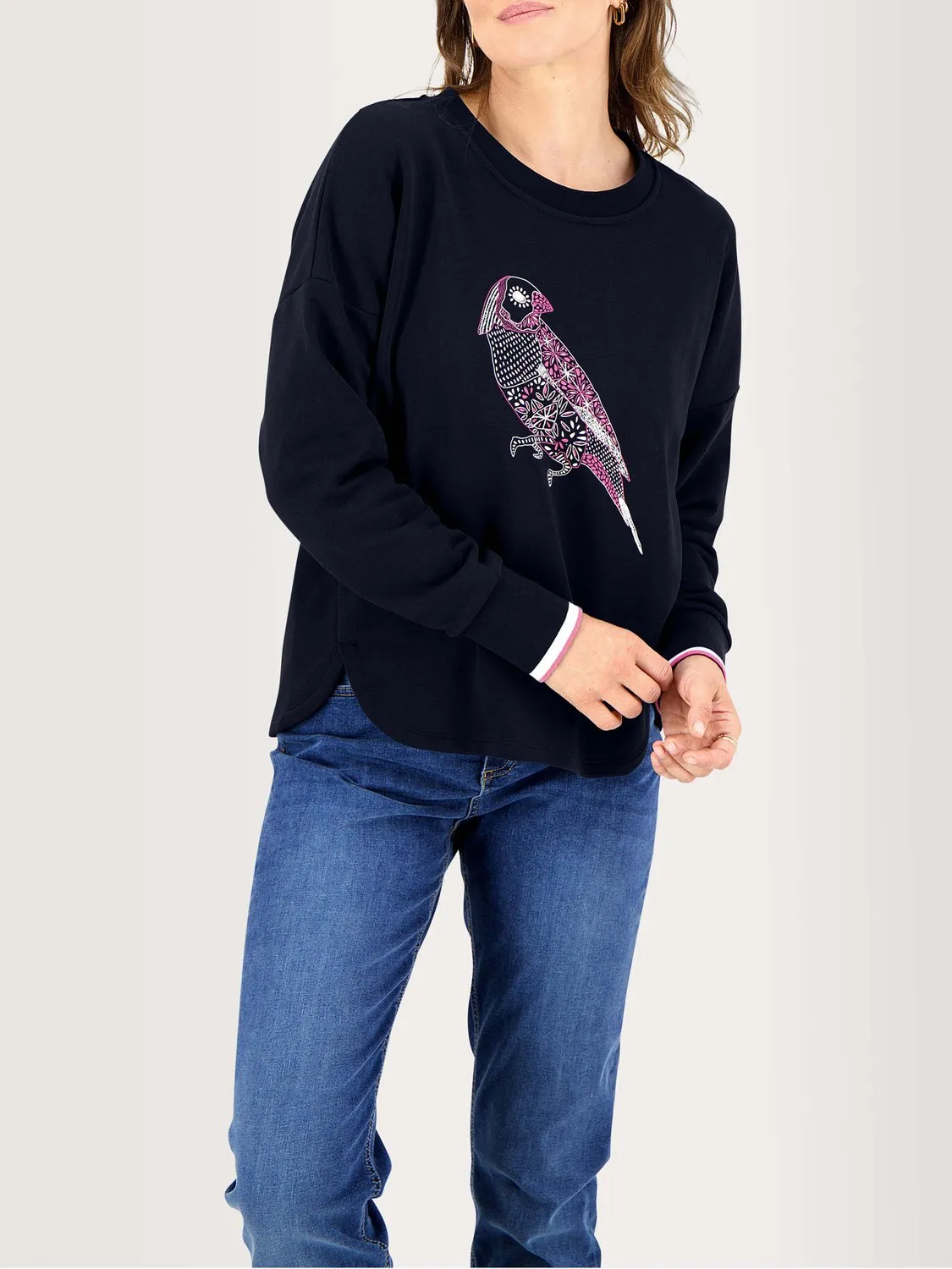 Sweat Femme Molleton Print Perroquet Marine tbs