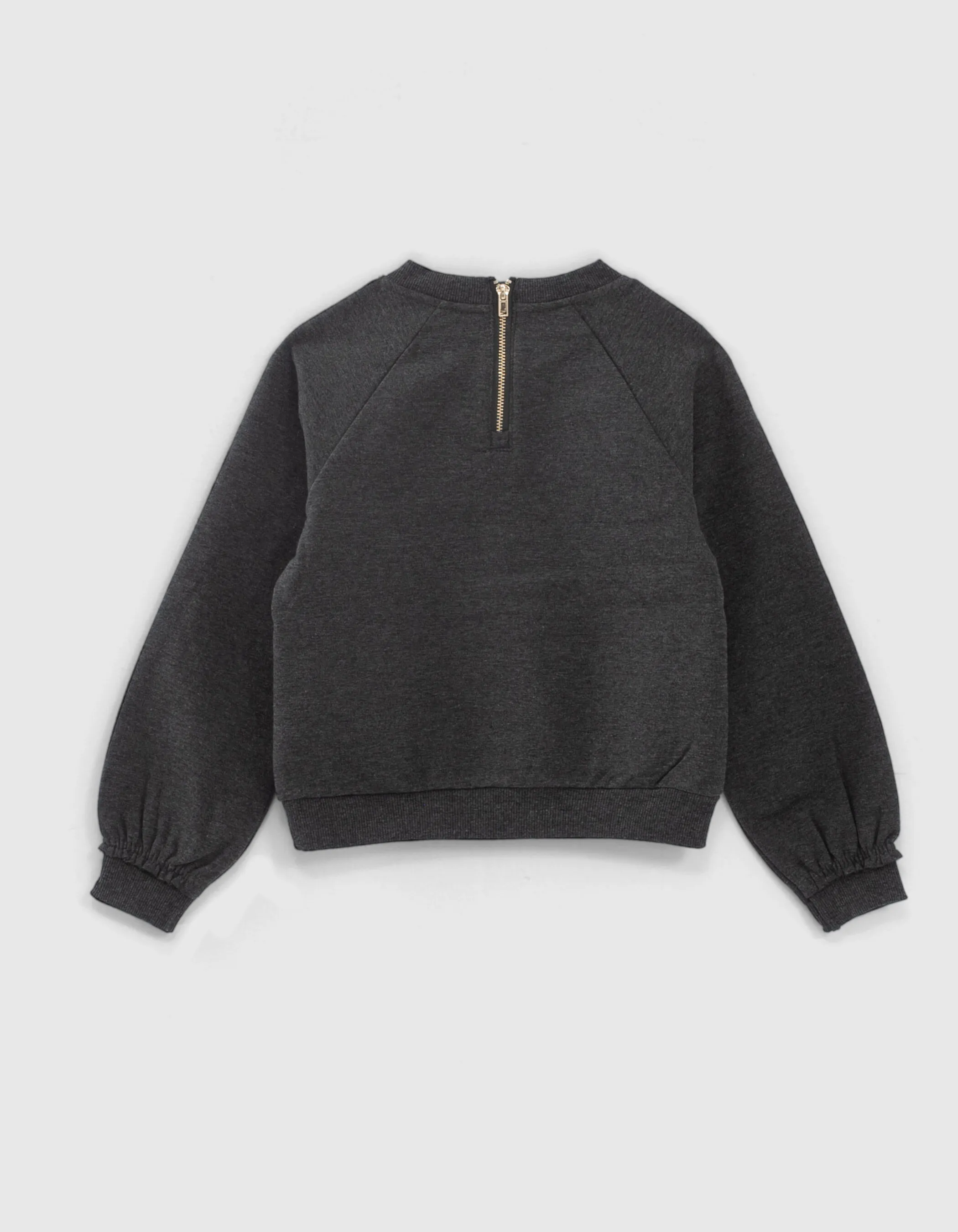 Sweat gris chiné avec broderies fille 