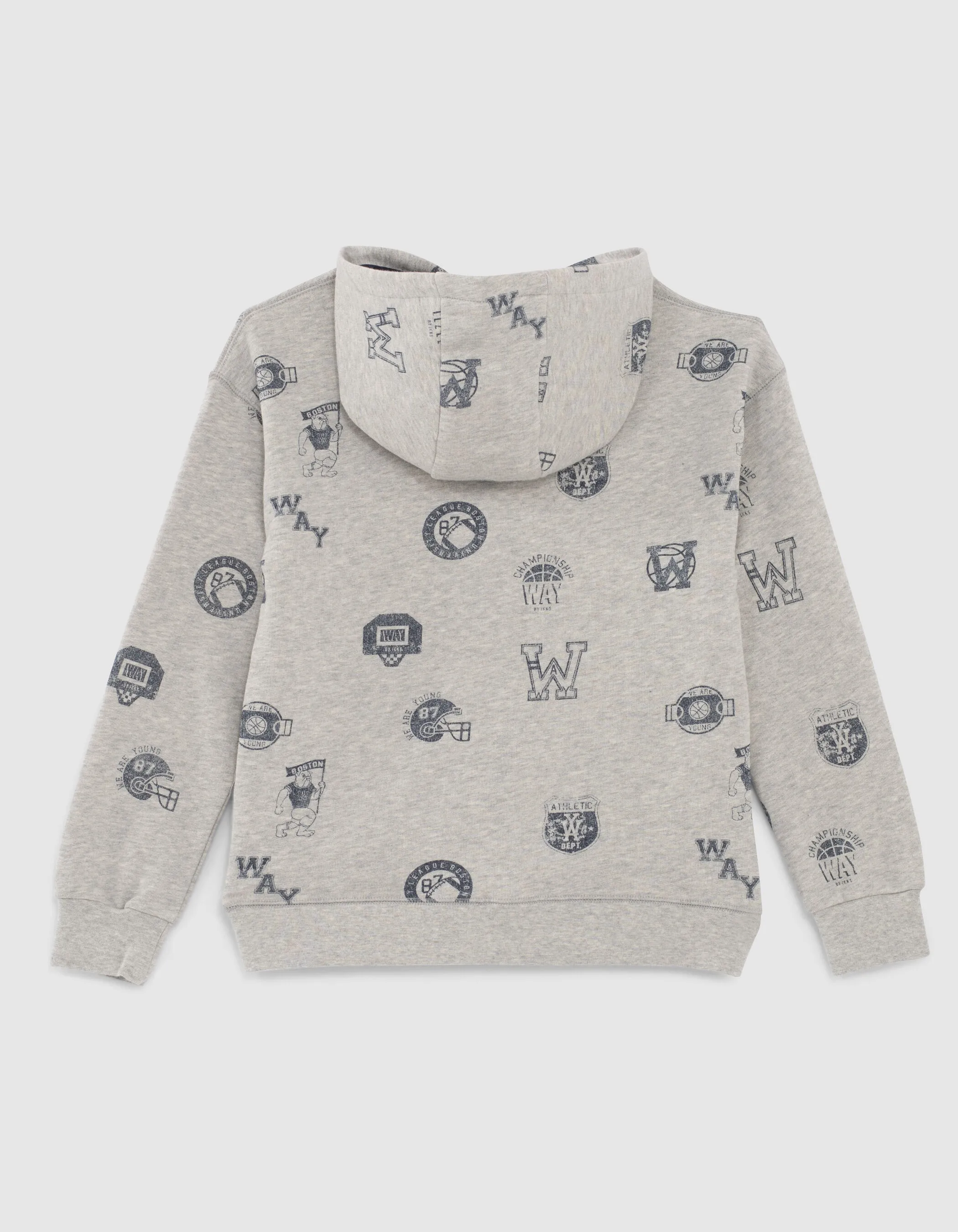 Sweat loose gris chiné visuels tampons College garçon 