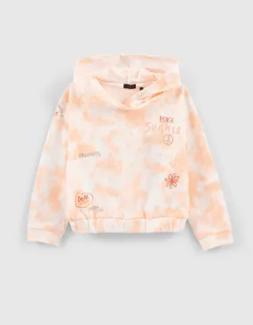 Sweat orangé imprimé tie and dye brodé fille