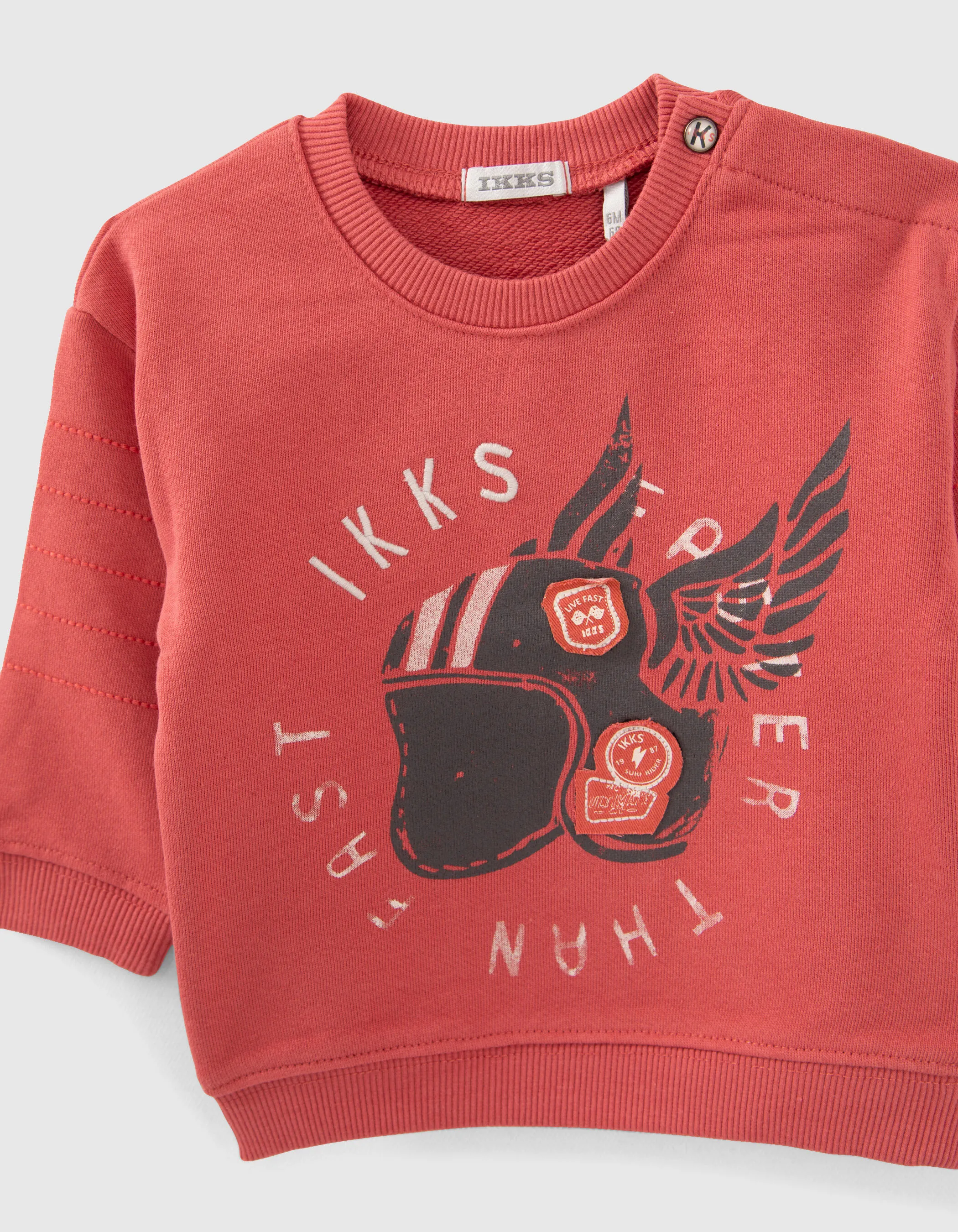Sweat rouge à visuel casque-ailé bébé garçon