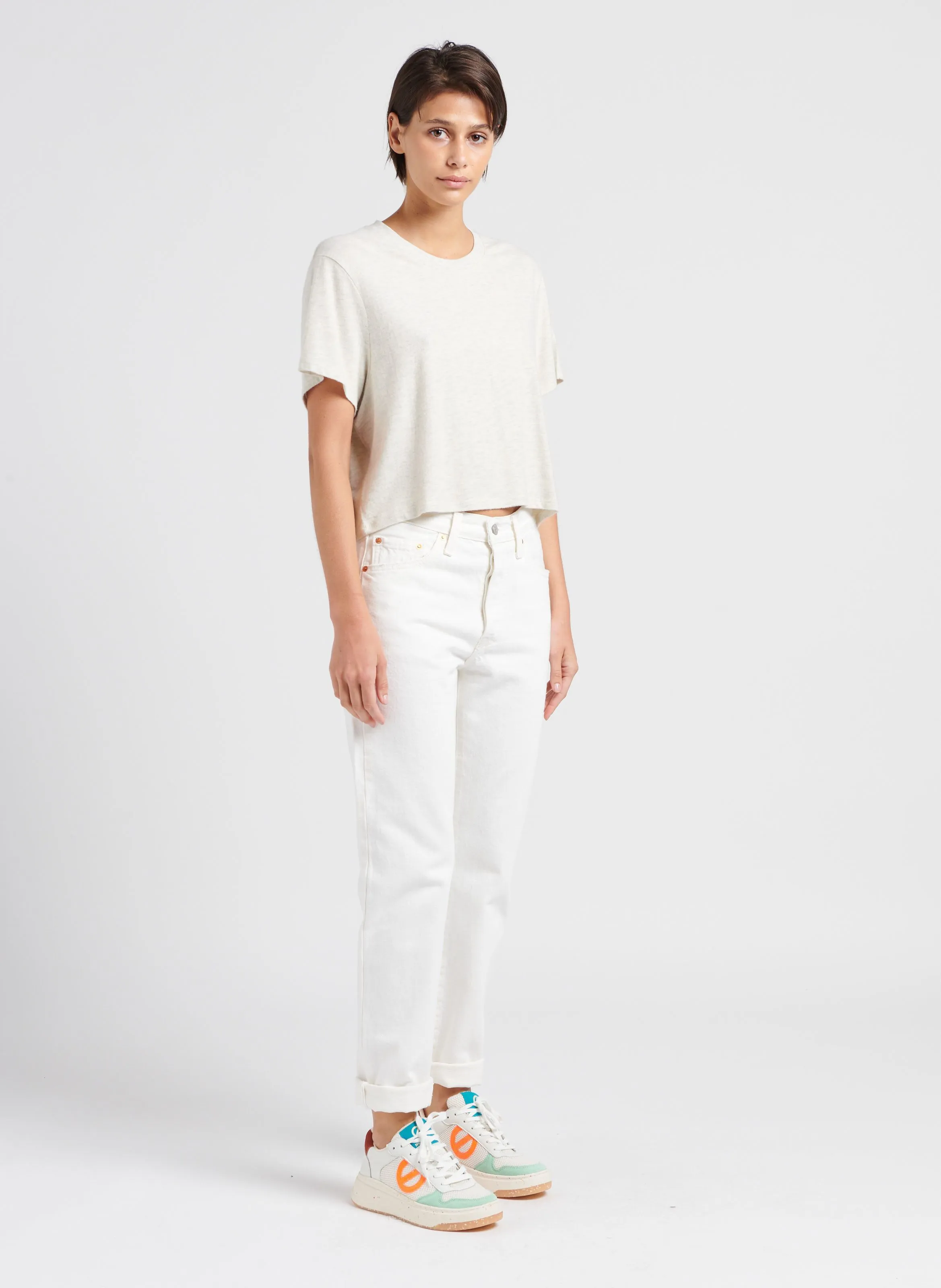 TEE SHIRT CHINé COL ROND EN COTON MéLANGé YPAWOOD - AMERICAN VINTAGE pour FEMME | Printemps