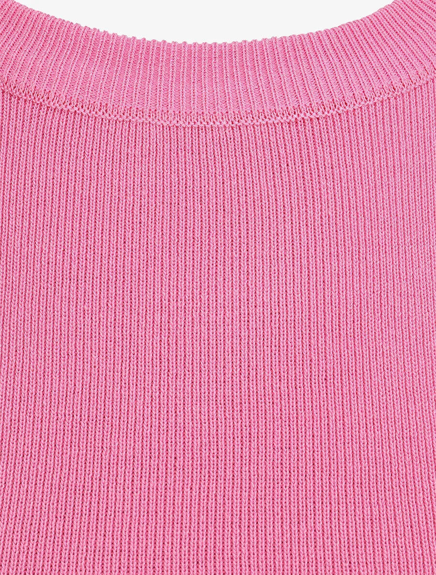 Top ajusté en maille mancherons volantés - Rose
