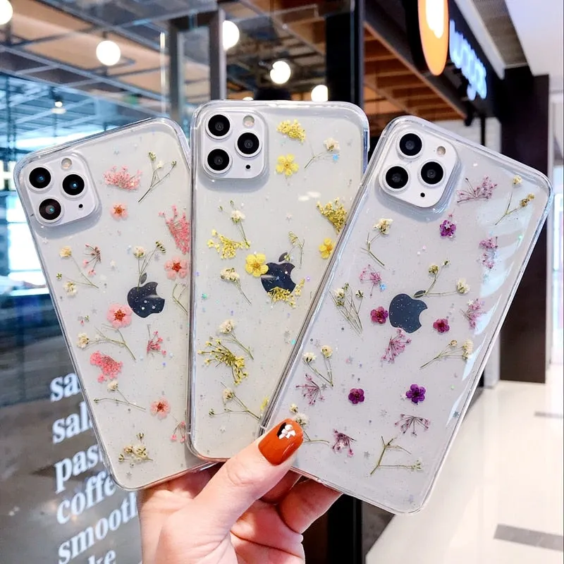 tui transparent pour iPhone - Fleurs pressées