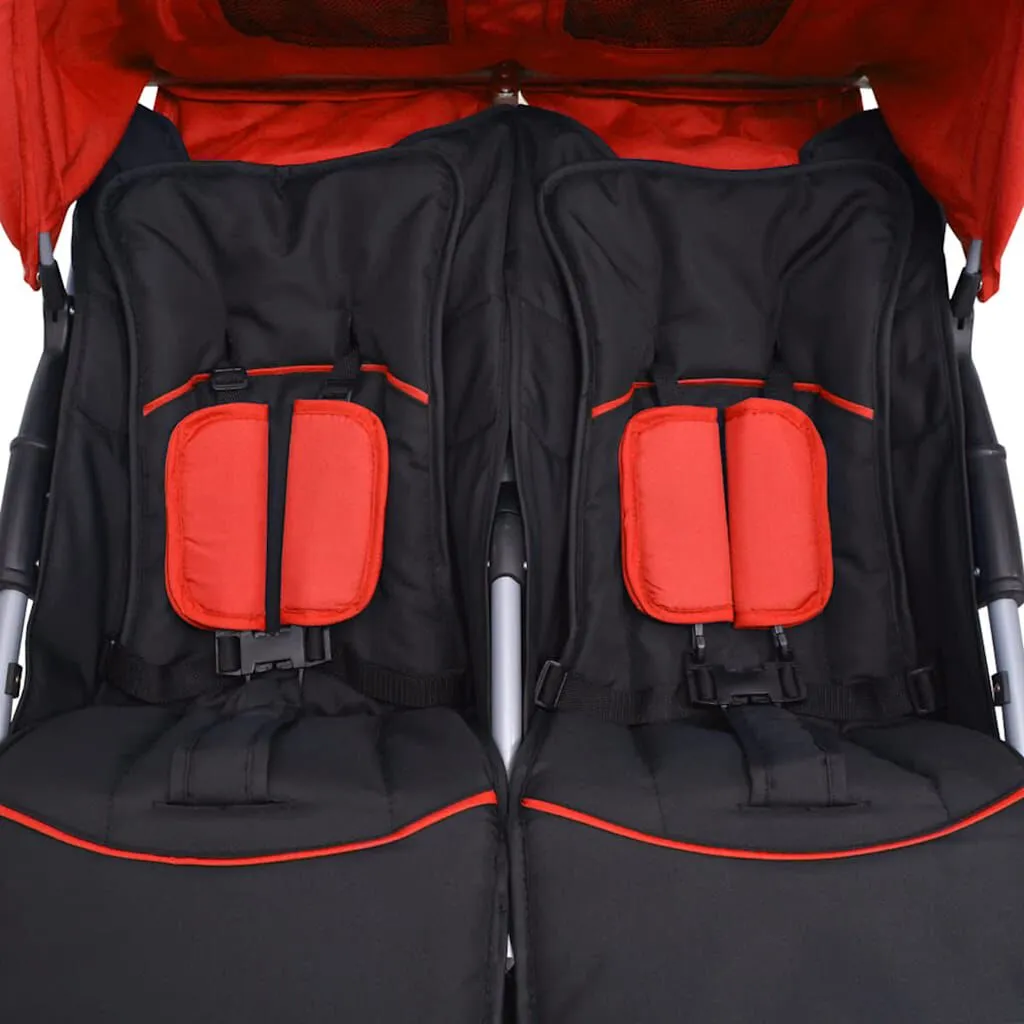 vidaXL Poussette à deux places Acier Rouge et noir | vidaxl-fr
